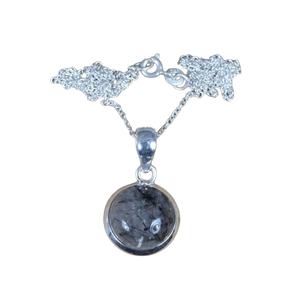 Designer Pendentif Cadeau Pour Elle Noir Rutile Mode Pendentif En Argent Sterling 925 Forme Ronde À La Main Pierres Précieuses Pendentif Bijoux - Product Image 1