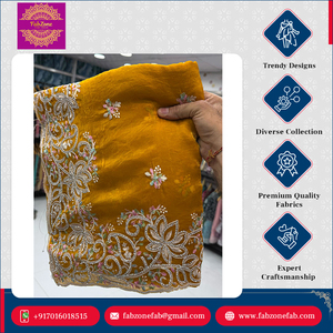 Fandy Designer À La Mode Satin Multi-Fil Zari Broderie Travail Vêtements De Mariage Saree pour Femmes Superbe Qualité Occasions Spéciales - Product Image 3