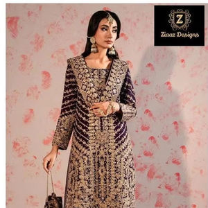 Invierno elegante completo Dupatta semi-cosido invierno terciopelo Shalwar Kameez intrincado bordado Jacquard Bottoms estilo étnico elegante - Product Image 1