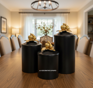 Customizable Hammered Stainless Steel Canister with Buckle <b>Lid</b> Black with Gold Top Eco-Friendly for Kitchen Food Storage - Product Image 3