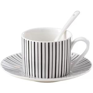 Juego de Taza y Platillo de Porcelana Estilo Hepburn Blanco y Negro, con Asa, Capacidad de 200 ml, Incluye Cuchara, Apto para Lavavajillas y Microondas - Product Image 4