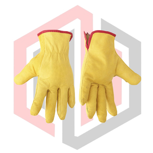 Yellow Leather Grain Texture Breathable <b>Silicone</b>-Free Customizable Length Heavy-Duty Driver <b>Gloves</b> for Outdoor Gardening Safety - Product Image 5
