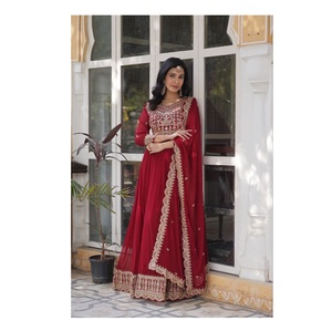 white christmas dresses Green Printed Cotton Anarkali Suit with Dupatta Xs main image 0