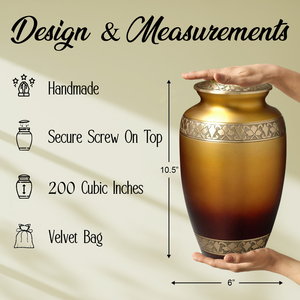 Urna de cremación de latón dorado al atardecer clásica más vendida, elegante europeo, americano, ecológico, cenizas para adultos, restos humanos, satén - Product Image 3