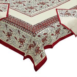Mantel de Algodón Estampado a Mano de 240 Hilos Color Granate con 6 Servilletas, Diseño Rústico para Uso Doméstico o Hotelero (SHKF1005) - Product Image 2