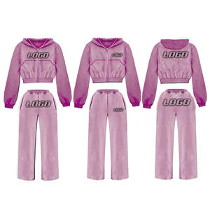 Ensemble pantalon de survêtement de haute qualité pour femmes, sweat à capuche court en coton molletonné sans ficelle, vêtements de fitness, survêtements - Product Image 1