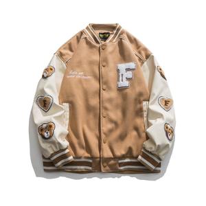 OEM Blouson de baseball à manches plaquées avec lettres imprimées pour hommes, manches en cuir véritable, veste universitaire, bombardier à simple boutonnage - Product Image 4