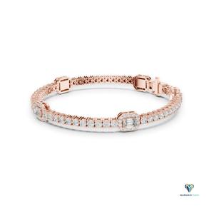 5.27ct Rose <b>Gold</b> Emerald Cut Lab Grown Diamond Bracelet in 14K <b>Solid</b> Halo Link Statement Bracelet <b>Gold</b> Fine Jewelry for Women - Product Image 5