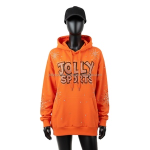 Premium 340 GSM femmes polaire à capuche Orange strass Chenille broderie Logo personnalisé pull sweat femmes bases sweats à capuche - Product Image 1