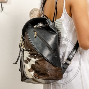 <b>Real</b> Cowhide Fur <b>Leather</b> <b>Backpack</b> Brown Hair On <b>Leather</b> <b>Backpack</b> Rucksack Multi Uses <b>Backpack</b> - Product Image 2