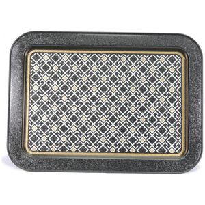 Plateau de service décoratif en bois 310x430mm fond noir avec motif sans couture de lignes géométriques en cuir - Product Image 1