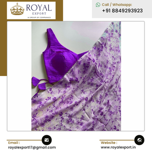 Fournisseur indien de la meilleure qualité de vêtements de créateur de mode pour la fête de mariage beau sari imprimé de fleurs en georgette - Product Image 4