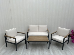 Juego de conversación para patio 4P00048, muebles de patio, juego de sofá para patio, juego de chat para exteriores, 4 piezas con aluminio, madera de acacia y cojín - Product Image 2