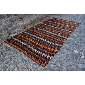 พรมปูพื้นห้องรับประทานอาหารลายปะติดแบบดั้งเดิม สีส้มน้ำตาล ขนาด 6x11.3 ฟุต ผลิตจากขนสัตว์และใยวิสโคสของตุรกี เป็นมิตรต่อสิ่งแวดล้อม ด้านหลังทำจากยางลาเท็กซ์ - Product Image 2