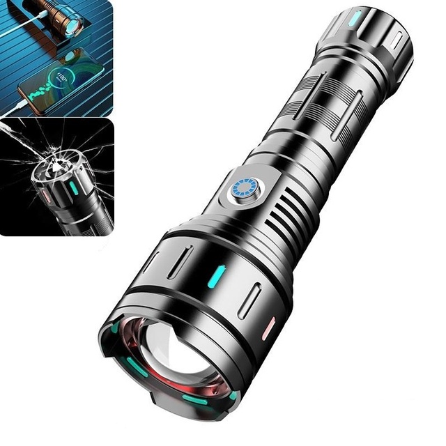 Brightenlux Super Bright Zoom Flashlight Torch Light Rechargeable Tactical White Laser LED Powerful Flashlight with Hammer