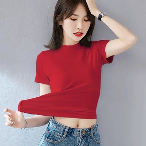 Camiseta mujer Sexy slim fit tops manga corta Soild Sexy Tee blusa Slim Fit Tight Crop-Top camiseta ropa para mujer top - Product Image 3