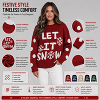 Pull de Noël moche pour femme, col rond, motif flocon de neige en jacquard tricoté, 100 % polyester, tenue de fêtes, prise en charge de la personnalisation OEM en gros