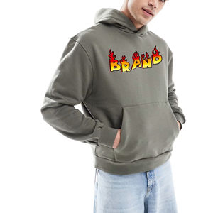 À la mode 100% coton sweats à capuche hommes personnalisé 3D bouffée imprimé logo premium qualité automne tenue décontracté couleur gris uni sweats à capuche hommes - Product Image 1