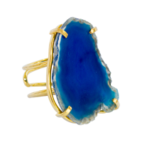 Bagues unisexes mignonnes en fil de métal avec double anneau en tranche d'agate pour fêtes et anniversaires