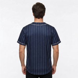 Maillot de baseball rayé personnalisé unisexe à manches courtes, boutonné sur le devant, respirant, en polyester, chemise uniforme pour adulte avec logo brodé - Product Image 2
