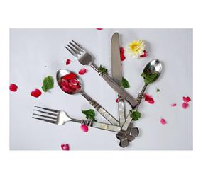 Cuillère de service en acier inoxydable avec poignée en nacre - Product Image 4