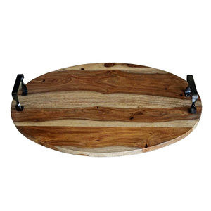 Bandeja redonda de madera de calidad superior con asa Bandeja de restaurante y hotel de bajo precio Tablero de almacenamiento de diseño hecho a mano - Product Image 1