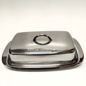 Elegante plato de mantequilla de acero inoxidable Color plata con acentos decorativos adecuado para reuniones familiares comedor al aire libre y hogares - Product Image 4