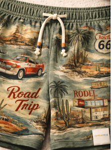 กางเกงชายหาดผู้ชายแบบสั่งทำพิเศษ – กางเกงขาสั้นลำลองพิมพ์ลายวินเทจเอวยางยืดพร้อมเชือกผูก (สีเขียวมะกอก) - Product Image 5