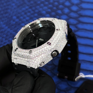 Montre à Quartz Moissanite de luxe glacé pour hommes Full Bling VVS Diamond Look boîtier hexagonal cadran noir montre-bracelet en acier inoxydable - Product Image 2