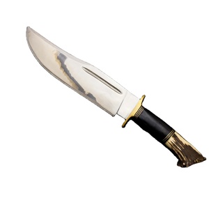 Cuchillo Bowie hecho a mano en acero al carbono de alto brillo con mango de cuerno y funda de cuero. - Product Image 1