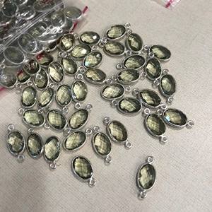 Conector de bisel de plata ovalada de piedras preciosas de amatista verde de 8mm, 10mm, 12mm para fabricación de joyas semipreciosas, al por mayor precio de fábrica, comprar - Product Image 1