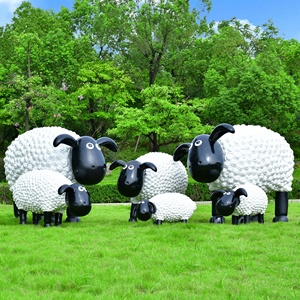 Statue de mouton en fibre de verre décorative d'extérieur, revêtement écologique, dessin animé, paysage de jardin, petite statue de mouton - Product Image 4