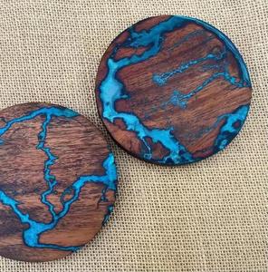Luxury <b>Wooden</b> coaster Drinks Mats square Wedding Coffee <b>Tea</b> Cup Beer coaster Holder Epoxy Resin Wood Coasters <b>Set</b> with Holder - Product Image 2