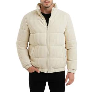 Beige and Brown Varsity Puffer Jacket <b>Men</b> Custom Logo Bubble Coat Winter Padded Outerwear Warm Streetwear <b>Mens</b> Jacket - Product Image 6