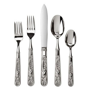 Ensemble de couverts en acier inoxydable argenté de qualité supérieure, 5 pièces avec poignée formelle pour le style américain moderne - Product Image 1