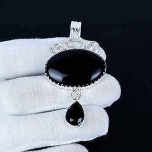 <b>Black</b> <b>Onyx</b> Gemstone Pendant Solid 925 Sterling Silver Handmade Unisex Designer Jewelry Antique Pendant For Women - Product Image 5