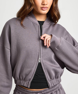 Vêtements en gros pour femmes, ensemble de jogging à taille élastique, ensemble de fitness d'hiver, haut court à fermeture éclair, fermeture à cordon, jambe droite, ensemble 2 pièces - Product Image 4