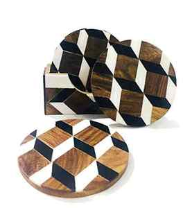 Handicraft Round <b>Wood</b> Coaster Set Top Quality Customize Square Round Epoxy <b>Wood</b> Resin Coaster With Holder Set - Product Image 6