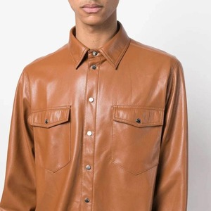 Premium Breathable Cowhide Leather Biker Motorcycle <b>Men's</b> <b>Shirts</b> Custom Logo Blank Chest <b>Pockets</b> <b>Men's</b> <b>Shirts</b> - Product Image 1