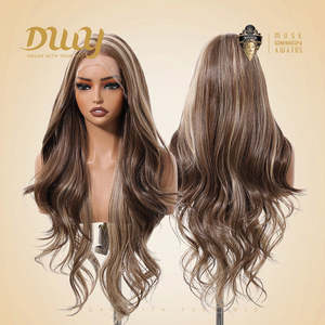 Perruque Body Waves 136 pour femmes, ondulations lâches, mèches blondes marron foncé, longue, avec filtre Biscuit-DWY, dentelle de haute qualité - Product Image 4