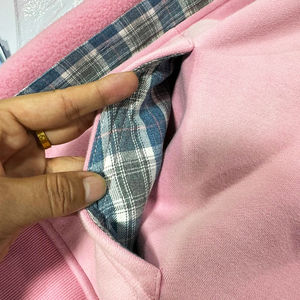 Veste zippée pour homme, personnalisée OEM, en flanelle épaisse doublée, rose vintage, unie, effet délavé soleil et délavé à l'acide, coupe ample et courte, style hoodie - Product Image 5