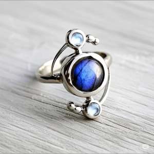 Solide 925 Sterling Argent Plaqué Naturel Labradorite Poire Ronde Lunette Réglage 7mm Anneau À La Main Bijoux De Mode Pour Les Femmes - Product Image 2