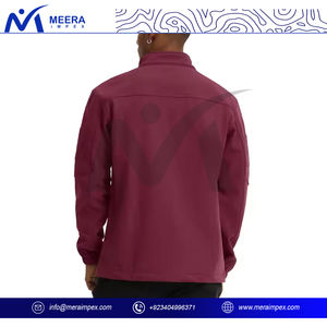 Veste d'extérieur pour hommes de couleur marron solide OEM prix de gros veste Softshell taille XL à col montant en tissu léger avec logo personnalisé - Product Image 4