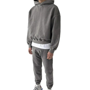 Unisex Custom Faded Vintage 100% Algodón Jogging Set Zip Chándal Sudadera con capucha Pantalones de chándal Transpirable Lavado ácido 2 Impreso Logo Invierno - Product Image 6