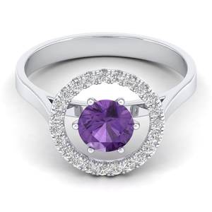 Anillo de Plata de Ley 925 de Alta Calidad REYES con Amatista Redonda de 0.84 Quilates, Certificado GRA, Anillos de Compromiso con Moissanita - Product Image 1