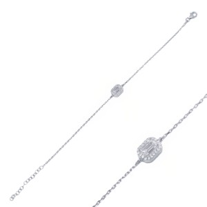 Pulsera con Dijes de Piedras Baguette Brillantes de Diseño Cuadrado Delicado, Joyería Turca Hecha a Mano, Plata de Ley 925 - Product Image 5