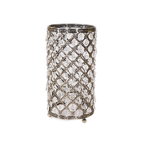 Bougeoir votif en cristal de décoration intérieure en forme cylindrique argentée, parfait pour Noël et l'affichage de table de fête - Product Image 1