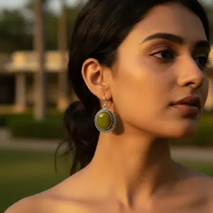 ต่างหูทรงเรขาคณิตประดับเพชรซิคอนสีโรสโกลด์ ดีไซน์ทันสมัย ประดับพลอยสีเขียวมะกอก เหมาะสำหรับเป็นของขวัญงานแต่งงานและงานปาร์ตี้สำหรับผู้หญิง - Product Image 3