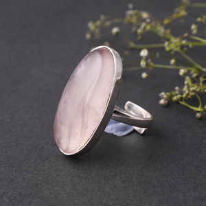 ขนาดใหญ่ 925 เงินสเตอร์ลิงธรรมชาติ Rose ควอตซ์เครื่องประดับแหวนพลอย - Product Image 3