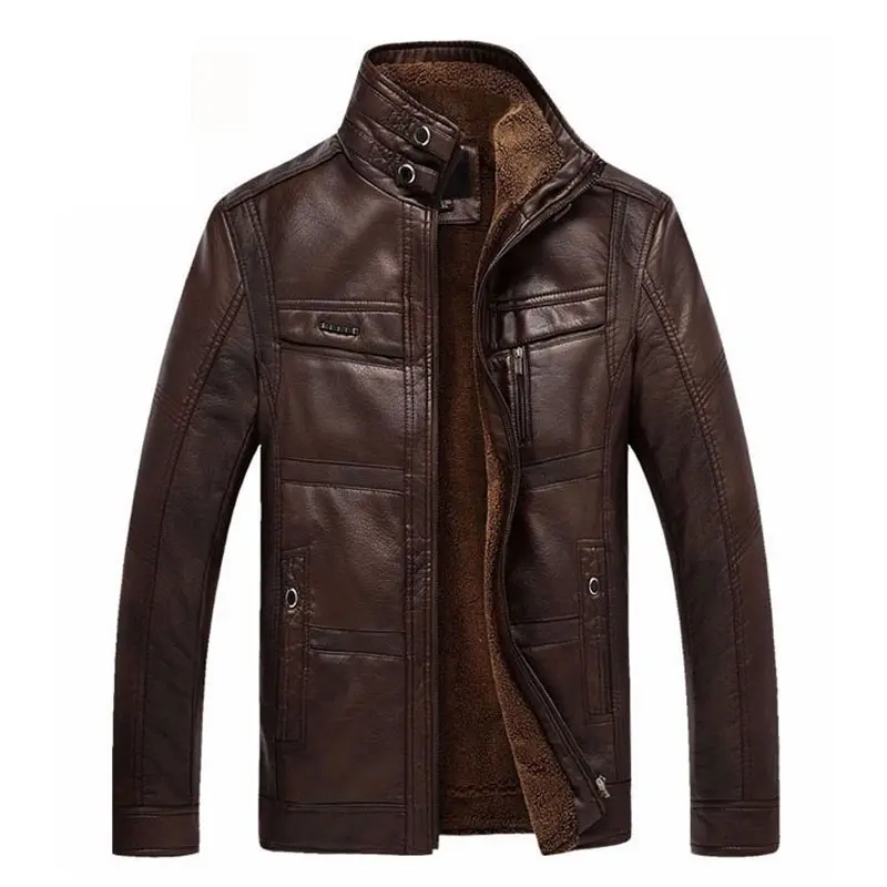2023 Men winter business long PU leather jacket fashion motorcycle slim coat